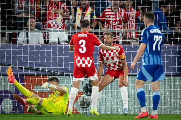 Miguel Gutierrez (Girona FC) celebrates after scoring his team s goal with team mates during a UEFA Champions League match between Girona FC and Slovan Bratislava at Estadi Municipal de Montilivi in Girona, Girona, Spain, on October 22 2024. Photo by Felipe Mondino  Copyright: xFelipexMondino IPAxSportx xipa-ax xx IPA_50857262 IPA_Agency_IPA50857262