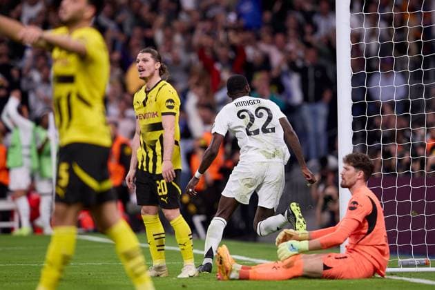 Antonio Rudiger of Real Madrid CF celebrates after scoring a goal Real Madrid v Borusssia Dortmund, La Liga, Football, Santiago Bernabeu Stadium, Madrid, Spain - 22 Oct 2024  Copyright: xRubenxAlbarran Shutterstockx 14805565cb