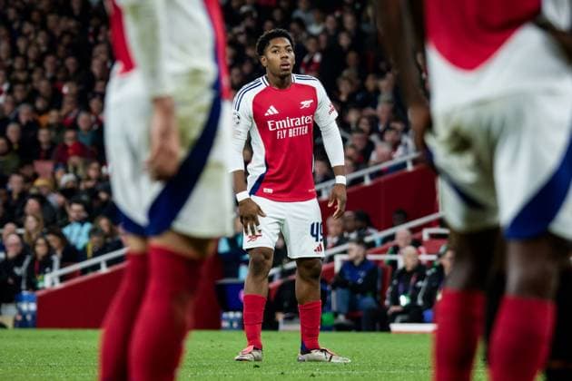 London, England, October 22 2024: Myles Lewis-Skelly (49 Arsenal) during the UEFA Champions League game between Arsenal and Shakhtar Donetsk at Emirates Stadium in London, England. (Pedro Porru SPP) Copyright: xPedroxPorrux xSPPx spp-en-PePoSp-4F8A1701_DxO