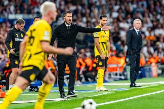 22 10 2024, Real Madrid vs Borussia Dortmund, UEFA Champions League, matchday 3 Nuri Sahin Borussia Dortmund, coach is dissatisfied, unhappy, as is Emre Can Borussia Dortmund, 23 before his substitution Copyright: xBahhoxKarax