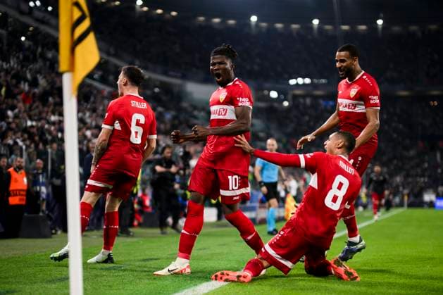 Sport Bilder des Tages Juventus FC v VfB Stuttgart - UEFA Champions League El Bilal Toure of VfB Stuttgart celebrates with teammates after scoring a goal during the UEFA Champions League 2024 25 league phase football match between Juventus FC and VfB Stuttgart. Turin Italy Copyright: xNicolòxCampox