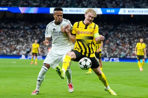 ESP: Real Madrid v Borussia Dortmund. UEFA Champions League. Date 3 Eder Militao of Real Madrid CF and Julian Brandt of Borussia Dortmund during the UEFA Champions League match between Real Madrid and Borussia Dortmund played at Santiago Bernabeu Stadium on October 22, 2024 in Madrid, Spain. kpng Copyright: xCesarxCebollax xPRESSINPHOTOx PS_241022_RMA_BOR_628