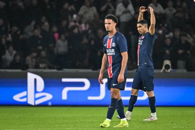 Champions League PSG vs PSV Eindhoven FA Paris Saint-Germain’s defender Achraf Hakimi celebrates scoring a goal during the UEFA Champions League football match between Paris Saint-Germain and PSV Eindhoven at the Parc des Princes Stadium in Paris on October 22, 2024. Photo by Firas Abdullah ABACAPRESS.COM Paris Ile-de-France France  Copyright: xAbdullahxFiras ABACAx