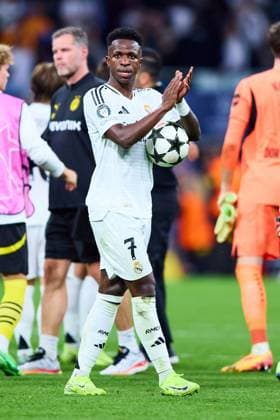 Vinicius Junior of Real Madrid CF thanks supporters for standing during the UEFA Champions League match between Real Madrid vs Borussia Dortmund at Santiago Bernabeu on October 22, 2024 in Madrid (Photo by: LGM) FOOTBALL : Real Madrid vs Borussia Dortmund - UEFA Ligue des Champions - 22 10 2024 LGM Panoramic 