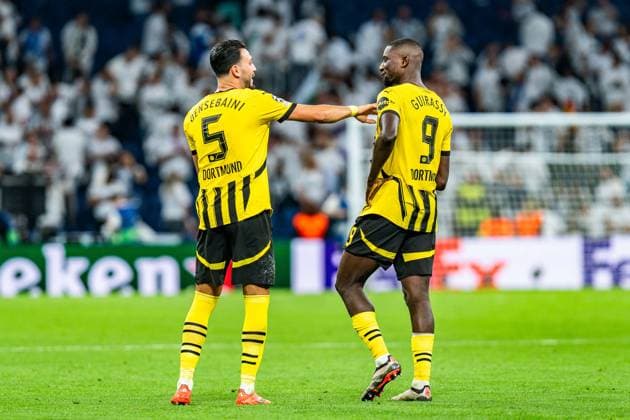 22 10 2024, Real Madrid v Borussia Dortmund, UEFA Champions League, Matchday 3 Sadness and disappointment at Ramy Bensebaini Borussia Dortmund, 5 Serhou Guirassy Borussia Dortmund, 9 Copyright: xBahhoxKarax
