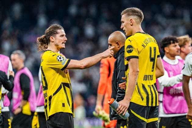 22 10 2024, Real Madrid vs Borussia Dortmund, UEFA Champions League, Matchday 3 Sadness and disappointment for Nico Schlotterbeck Borussia Dortmund, 4 Marcel Sabitzer Borussia Dortmund, 20 Copyright: xBahhoxKarax
