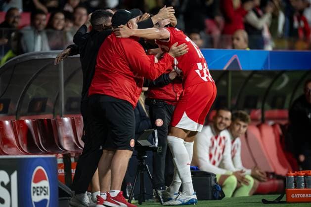 Juan Pedro Ramirez Girona FC celebrates during a UEFA Champions League match between Girona FC and Slovan Bratislava at Estadi Municipal de Montilivi in Girona, Girona, Spain, on October 22 2024 Photo by Felipe Mondino Copyright: x@FELIPExMONDINOx