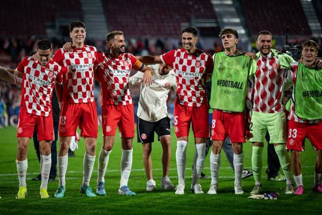 Players of Girona FC are seen during a UEFA Champions League match between Girona FC and Slovan Bratislava at Estadi Municipal de Montilivi in Girona, Girona, Spain, on October 22 2024 Photo by Felipe Mondino Copyright: x@FELIPExMONDINOx