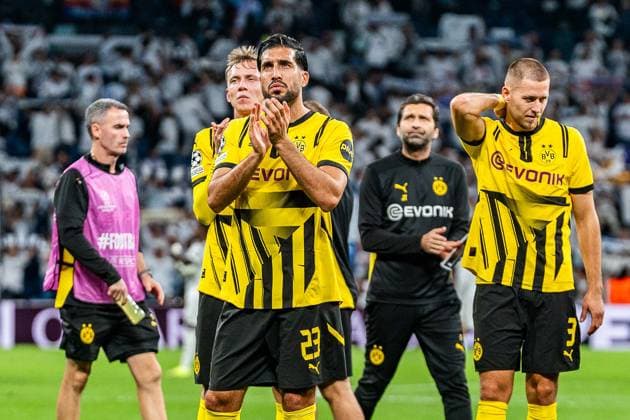 22 10 2024, Real Madrid vs Borussia Dortmund, UEFA Champions League, matchday 3 Dortmunds Emre Can and Waldemar Anton disappointed after the final whistle in front of their own fans Copyright: xBahhoxKarax