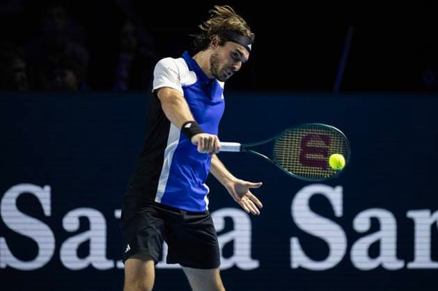 22nd October 2024; St. Jakobshalle, Basel, Switzerland; ATP, Tennis Herren 500 Swiss Indoors Basel Tennis, Day 2; Stefanos Tsitsipas (GRE) in action against Francisco Cerundolo (ARG) in the first round  ActionPlus12706339 DavidxEmm
