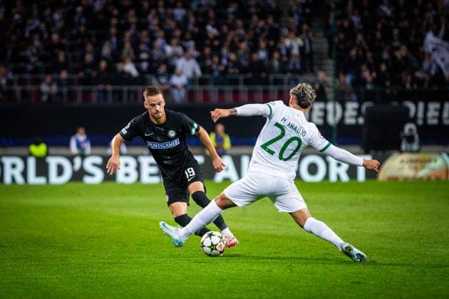 STURM GRAZ - SPORTING CP Tomi Horvat of Sturm and Maximiliano Araujo of Sporting CP during the UEFA Champions League, league stage match between SK Sturm Graz and Sporting Clube de Portugal. Klagenfurt, Austria, October 22, 2024.Photo by Branislav Racko Copyright: xx _BRR2735