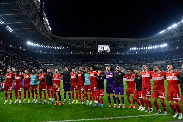 22nd October 2024, Allianz Stadium, Turin, Italy; UEFA Champions League Football; Juventus versus Stuttgart; El Bilal Tour& xe9; of VfB Stuttgart and his team celebrate the 0-1 win against Juventus FC  ActionPlus12706461 BestxImages