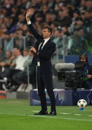Turin, Italy, 22nd October 2024. Thiago Motta Head coach of Juventus reacts during the UEFA Champions League match at Juventus Stadium, Turin. Picture credit should read: Jonathan Moscrop Sportimage EDITORIAL USE ONLY. No use with unauthorised audio, video, data, fixture lists, club league logos or live services. Online in-match use limited to 120 images, no video emulation. No use in betting, games or single club league player publications. SPI-3387-0010