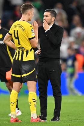 Madrid, Estadio Santiago Bernabeu, 22 10 24, GER, Men, UEFA Champions League, Season 2024 2025, Real Madrid Borussia Dortmund Picture from left Nico SCHLOTTERBECK Dortmund and coach Nuri SAHIN Dortmund Only for editorial use UEFA regulations prohibit any use of photographs as image sequences and or quasi video Spain