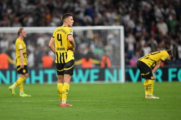 Madrid, Estadio Santiago Bernabeu, 22 10 24, GER, Men, UEFA Champions League, Season 2024 2025, Real Madrid Borussia Dortmund Picture from left Julian BRANDT Dortmund , Nico SCHLOTTERBECK Dortmund and Marcel SABITZER Dortmund Only for editorial use UEFA regulations prohibit any use of photographs as image sequences and or quasi video Spain