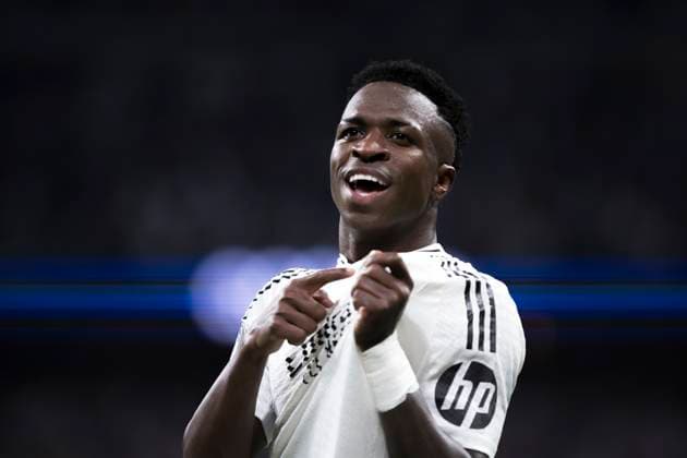 UEFA champions league - Real Madrid vs Borussia Dortmund MADRID, SPAIN - October 22: Vinicius jr of Real Madrid celebrates a goal during the UEFA champions league 2024 25 match between Real Madrid and Borussia Dortmund at Santiago Bernabeu Stadium. (Photo by Guillermo Martinez) Madrid Santiago BernabÃ u Stadium Spain Copyright: xGuillermoxMartinezx