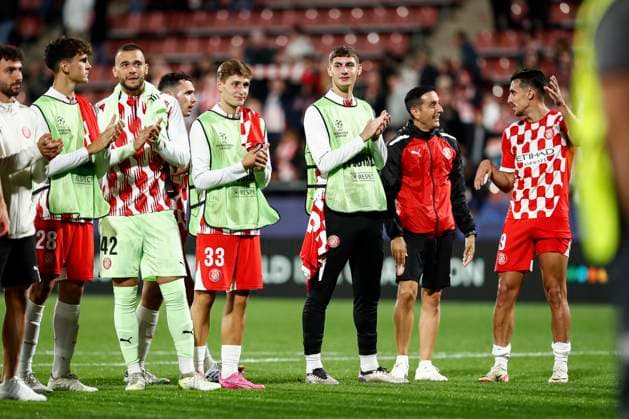 October 22, 2024, Girona, Girona, SPAIN: Players of Girona FC greeting the fans during the UEFA Champions League 2024 25 League Phase MD3 match between Girona FC and SK Slovan Bratislava at Montilivi stadium on October 22, 2024 in Girona, Spain. Girona SPAIN - ZUMAa181 20241022_zaa_a181_307 Copyright: xIrinaxR.xHipolitox