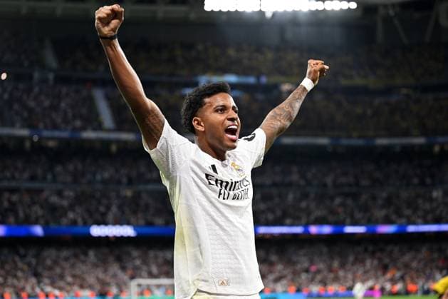 Madrid, Estadio Santiago Bernabeu, 22 10 24, GER, Men, UEFA Champions League, Season 2024 2025, Real Madrid Borussia Dortmund Image RODRYGO Real Madrid celebrates after the goal to 3 2 by Lucas VAZQUEZ Real Madrid Only for editorial use UEFA regulations prohibit any use of photographs as image sequences and or quasi video Spain