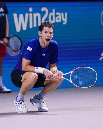 Dominic Thiem reacts angry in front of the logo Win2day, anger, disappointed, disappointment, emotion, symbol photo, Tennis ERSTE BANK OPEN 2024 ATP 500 Stadthalle Vienna Austria 22 October 2024 Copyright: xJuergenxHasenkopfx