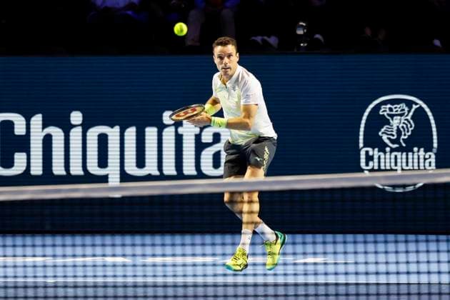 Roberto Bautista Agut ESP , Tennis, Swiss Indoors ATP World Tour 500 , 1 16 Finals Singles, 2024, Roberto Bautista Agut ESP vs Casper Ruud NOR , 23 10 2024, St Jakobshalle, Basel, Switzerland Basel St Jakobshalle BS Switzerland Copyright: xGrantxHubbsx