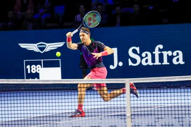 Casper Ruud NOR , Tennis, Swiss Indoors ATP World Tour 500 , 1 16 Finals Singles, 2024, Roberto Bautista Agut ESP vs Casper Ruud NOR , 23 10 2024, St Jakobshalle, Basel, Switzerland Basel St Jakobshalle BS Switzerland Copyright: xGrantxHubbsx
