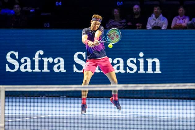 Casper Ruud NOR , Tennis, Swiss Indoors ATP World Tour 500 , 1 16 Finals Singles, 2024, Roberto Bautista Agut ESP vs Casper Ruud NOR , 23 10 2024, St Jakobshalle, Basel, Switzerland Basel St Jakobshalle BS Switzerland Copyright: xGrantxHubbsx