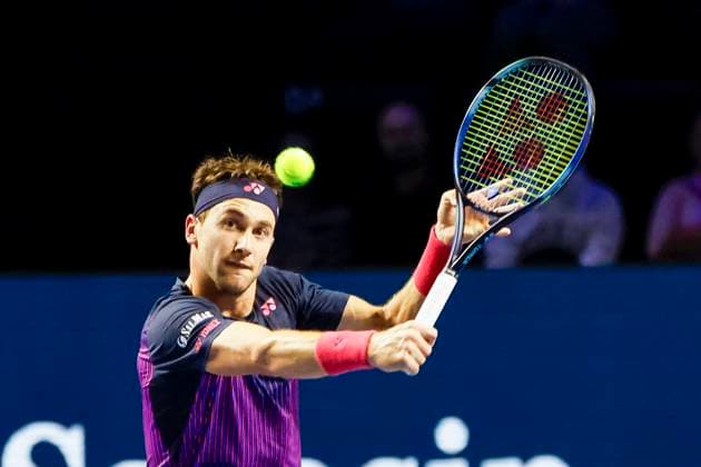 Casper Ruud NOR , Tennis, Swiss Indoors ATP World Tour 500 , 1 16 Finals Singles, 2024, Roberto Bautista Agut ESP vs Casper Ruud NOR , 23 10 2024, St Jakobshalle, Basel, Switzerland Basel St Jakobshalle BS Switzerland Copyright: xGrantxHubbsx