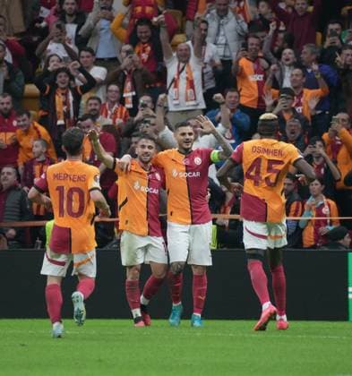 RECORD DATE NOT STATED Galatasaray s player Mauro Icardi celebrates his goal during Galatasaray - IF Elsborg UEFA Europe League match at Rams Stadium in Istanbul, Turkey, on 23 October 2024. (Depo Photos) 18485511