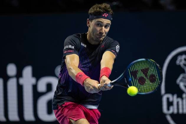 23rd October 2024; St. Jakobshalle, Basel, Switzerland; ATP, Tennis Herren 500 Swiss Indoors Basel Tennis, Day 3; Casper Ruud (NOR) in action against Roberto Bautista Agut (ESP) in the first round  ActionPlus12706499 DavidxEmm
