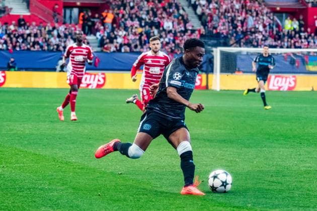 Nathan Tella (Bayer Leverkusen) FOOTBALL : Stade Brestois vs Bayer Leverkusen - Ligue des Champions - 3ére Journée - 23 10 2024 BaptisteAutissier Panoramic 