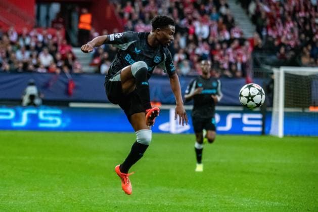 Nathan Tella (Bayer Leverkusen) FOOTBALL : Stade Brestois vs Bayer Leverkusen - Ligue des Champions - 3ére Journée - 23 10 2024 BaptisteAutissier Panoramic 