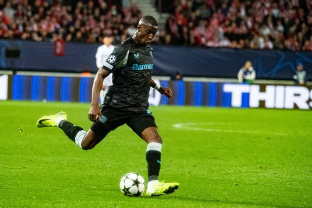 Nordi Mukiele (Bayer Leverkusen) FOOTBALL : Stade Brestois vs Bayer Leverkusen - Ligue des Champions - 3ére Journée - 23 10 2024 BaptisteAutissier Panoramic 