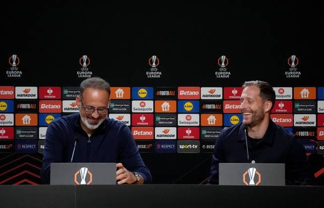 PRT, UEFA Europa League, FC Porto vs Hoffenheim 23 10 2024, Estadio Do Dragao, Porto, PRT, UEFA Europa League, FC Porto vs Hoffenheim , in the picture press conference with coach Pellegrino Matarazzo Hoffenheim and goalkeeper Oliver Baumann Hoffenheim nordphotoxGmbHx xBratic nph00250