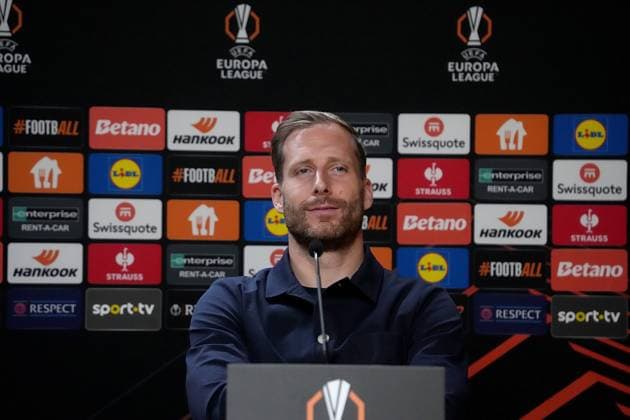 PRT, UEFA Europa League, FC Porto vs Hoffenheim 23 10 2024, Estadio Do Dragao, Porto, PRT, UEFA Europa League, FC Porto vs Hoffenheim , pictured press conference with goalkeeper Oliver Baumann Hoffenheim nordphotoxGmbHx xBratic nph00250