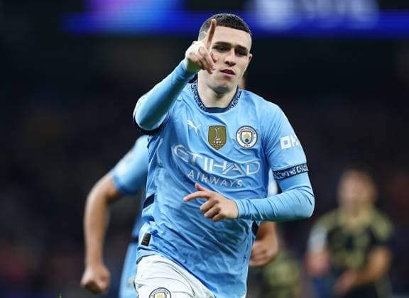 Phil Foden of Manchester City celebrates scoring the opening goal Manchester City v Sparta Praha, UEFA Champions League, Group Stage, Football, Etihad Stadium, Manchester, UK, 23 Oct 2024 EDITORIAL USE ONLY No use with unauthorised audio, video, data, fixture lists, club league logos or live services. Online in-match use limited to 120 images, no video emulation. No use in betting, games or single club league player publications.  Copyright: xMattxWest Shutterstockx 14801642q