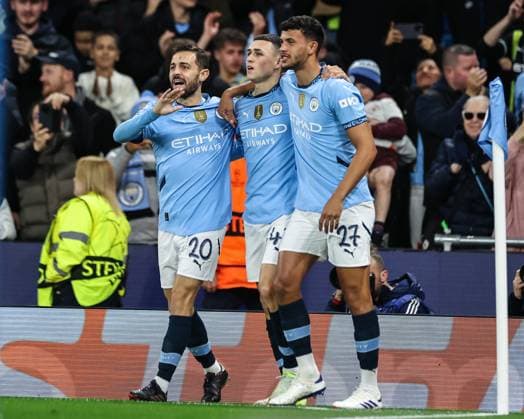 UEFA Champions League, League Stage Manchester City v Sparta Prague Phil Foden of Manchester City celebrates his goal to make it 1-0 during the UEFA Champions League, League Stage Manchester City v Sparta Prague at Etihad Stadium, Manchester, United Kingdom, 23rd October 2024 (Photo by Mark Cosgrove News Images) Manchester Etihad Stadium Manchester United, ManU Kingdom Copyright: xMarkxCosgrove NewsxImagesx