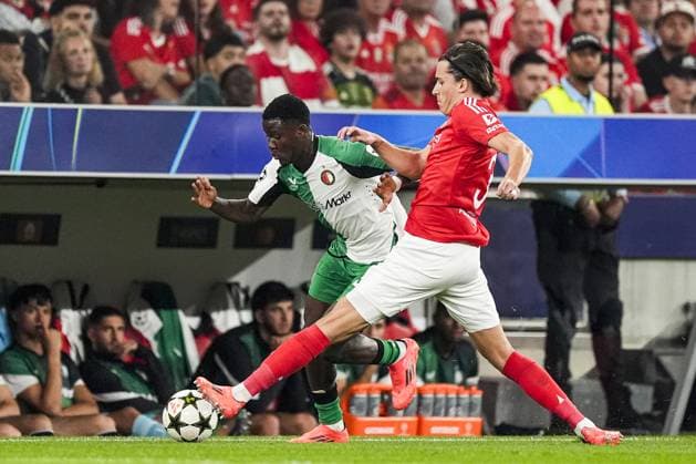 UEFA Champions League: SL Benfica v Feyenoord Lisbon - Ibrahim Osman of Feyenoord, Alvaro Carreras of SL Benfica during the third round of new format of the UEFA Champions League 2024 2025. The match is set between SL Benfica and Feyenoord at Estadio da Luz on 23 October 2024 in Lisbon, Portugal. Copyright: xTomxBodex