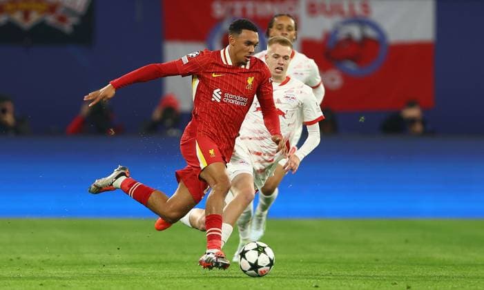 Trent Alexander-Arnold of Liverpool RB Leipzig v Liverpool, UEFA Champions League, Group Stage, Football, Red Bull Arena, Leipzig, Germany, 23 Oct 2024 EDITORIAL USE ONLY No use with unauthorised audio, video, data, fixture lists, club league logos or live services. Online in-match use limited to 120 images, no video emulation. No use in betting, games or single club league player publications.  Copyright: xKieranxMcManus Shutterstockx 14801646q