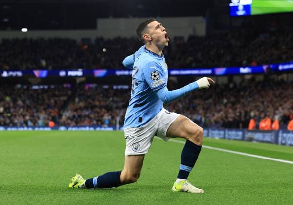 Phil Foden of Manchester City celebrates scoring the opening goal Manchester City v Sparta Praha, UEFA Champions League, Group Stage, Football, Etihad Stadium, Manchester, UK, 23 Oct 2024 EDITORIAL USE ONLY No use with unauthorised audio, video, data, fixture lists, club league logos or live services. Online in-match use limited to 120 images, no video emulation. No use in betting, games or single club league player publications.  Copyright: xMattxWest Shutterstockx 14801642s