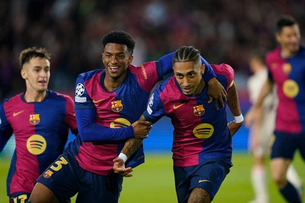 Raphael Dias Belloli Raphinha of FC Barcelona, Barca celebrates the 1-0 FC Barcelona v Bayern Munich, UEFA Champios League match, date 3. Football, Lluis Companys Stadium, Barcelona, Spain - 23 Oct 2024 Editorial use only  Copyright: xPressinphoto Shutterstockx 14811401d