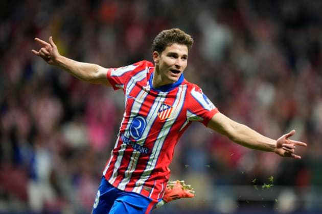 Atletico de Madrid v LOSC Lille - UEFA Champions League 2024 25 League Phase MD3 Julian Alvarez centre-forward of Atletico de Madrid and Argentina celebrates after scoring his sides first goal during the UEFA Champions League 2024 25 League Phase MD3 match between Atletico de Madrid and LOSC Lille at Riyadh Air Metropolitano on October 23, 2024 in Madrid, Spain. Madrid Spain  Copyright: xJosexBretonx originalFilename:bretonhernandez-atletico241023_npKg0.jpg