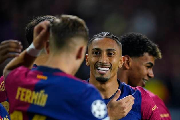 ESP: FC Barcelona, Barca and Bayern Munich. UEFA Champions League. Date 3. Raphael Dias Belloli Raphinha of FC Barcelona celebrates the 1-0 during the UEFA Champions League match between FC Barcelona and Bayern Munich played at Lluis Companys Stadium on October 23, 2024 in Barcelona, Spain. kpng Copyright: xSergioxRuizx xImagox PS_241023_BAR_BAY_011