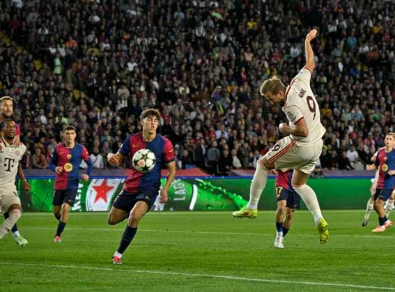 23 10 2024, Football UEFA Champions League 2024 2025, Matchday 3, FC Barcelona FC Bayern Munich, at Estadi Olimpic Lluis Companys Barcelona The 1 1 of Harry Kane FC Bayern Munich is annulled DFL and DFB regulations prohibit any use of photographs as image sequences and or quasi video