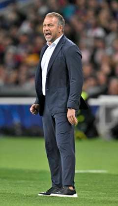 23 10 2024, Football UEFA Champions League 2024 2025, Matchday 3, FC Barcelona FC Bayern Munich, at Estadi Olimpic Lluis Companys Barcelona Coach Hansi Flick FC Barcelona is dissatisfied DFL and DFB regulations prohibit any use of photographs as image sequences and or quasi video