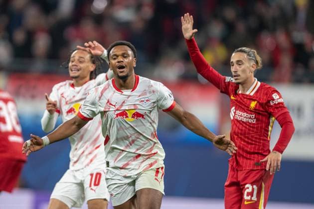 Lois Openda a goal celebrate during UEFA Champions league match, RB Leipzig - FC Liverpool , 23. october 2024 Copyright: xMICHALxFAJT,ZOSPORTU.SKx DSC_4748