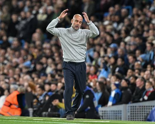 UEFA Champions League, League Stage Manchester City v Sparta Prague Pep Guardiola manager of Manchester City reacts during the UEFA Champions League, League Stage Manchester City v Sparta Prague at Etihad Stadium, Manchester, United Kingdom, 23rd October 2024 (Photo by Cody Froggatt News Images) Manchester Etihad Stadium Manchester United, ManU Kingdom Copyright: xCodyxFroggatt NewsxImagesx