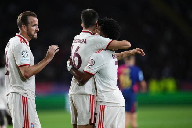 Harry Kane of Bayern Munich celebrates after scoring the 1-1 FC Barcelona, Barca v Bayern Munich, UEFA Champios League match, date 3. Football, Lluis Companys Stadium, Barcelona, Spain - 23 Oct 2024 Editorial use only  Copyright: xPressinphoto Shutterstockx 14811401n