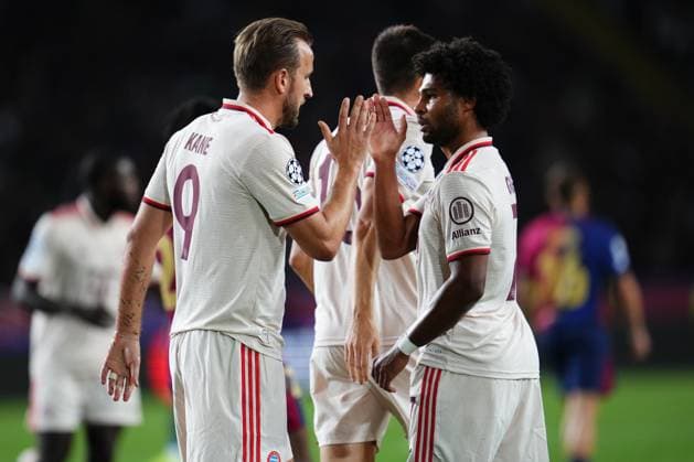 Harry Kane of Bayern Munich celebrates after scoring the 1-1 FC Barcelona, Barca v Bayern Munich, UEFA Champios League match, date 3. Football, Lluis Companys Stadium, Barcelona, Spain - 23 Oct 2024 Editorial use only  Copyright: xPressinphoto Shutterstockx 14811401p