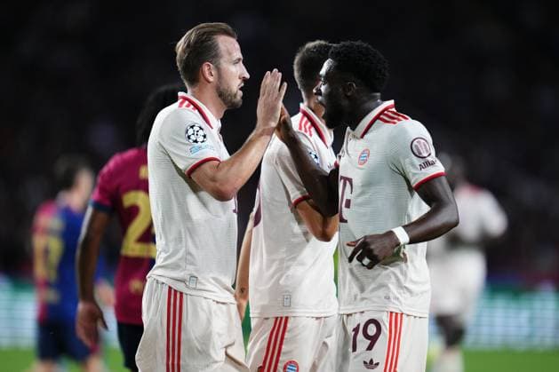 Harry Kane of Bayern Munich celebrates after scoring the 1-1 FC Barcelona, Barca v Bayern Munich, UEFA Champios League match, date 3. Football, Lluis Companys Stadium, Barcelona, Spain - 23 Oct 2024 Editorial use only  Copyright: xPressinphoto Shutterstockx 14811401m