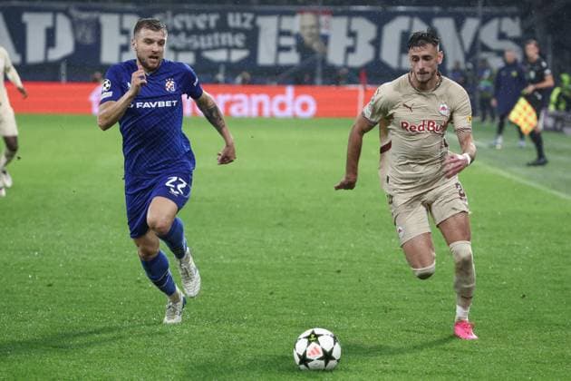 SOCCER - UEFA CL, RBS vs Zagreb SALZBURG,AUSTRIA,23.OCT.24 - SOCCER - UEFA Champions League, Red Bull Salzburg vs GNK Dinamo Zagreb. Image shows Stefan Ristovski (Zagreb) and Aleksa Terzic (RBS).  GEPAxpictures xDavidxGeieregger